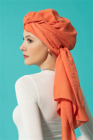 İmannoor Zincir Desen Orange İpek Şal 70x210