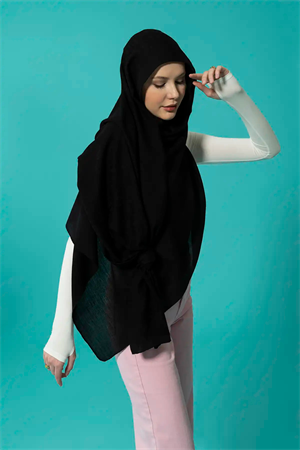 İmannoor Zincir Desen Siyah Pamuk İpek Şal 70x210