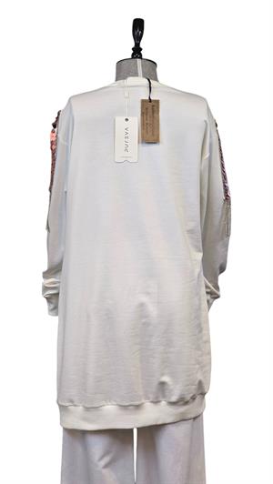 İPEKSİ İKİ İPLİK SWEATSHIRT KOLU PUL VE ZİNCİR İŞLEMELİ - EKRU