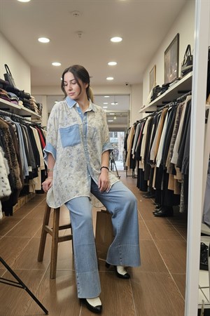 İTALY E5013 ÇİÇEK DETAYLI GÖMLEK - BEYAZ