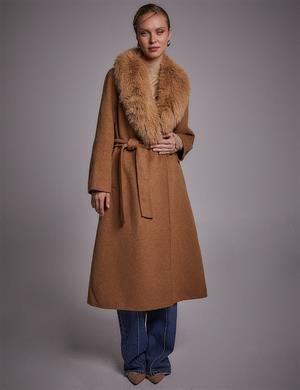 KAYRA KA-A23-17025 Premium Yün Suni Kürklü Kaban - CAMEL