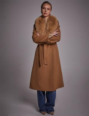 KAYRA KA-A23-17025 Premium Yün Suni Kürklü Kaban - CAMEL