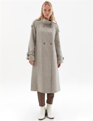 KAYRA KA-A23-17038A Premium Yün Dik Yaka Kuşaklı Kaban - Gri