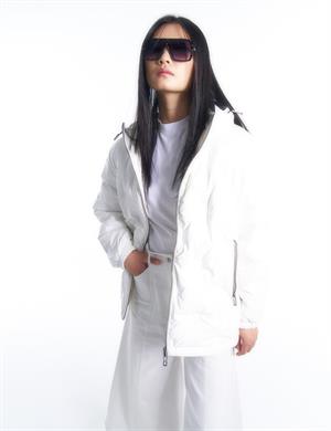 KAYRA KA-A23-27012 Monogram Kaz Tüyü Dolgulu Mont - Optik Beyaz