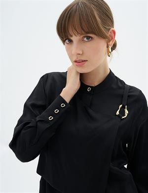 KAYRA KA-A24-10016 Metal Toka Detaylı Bluz - Siyah