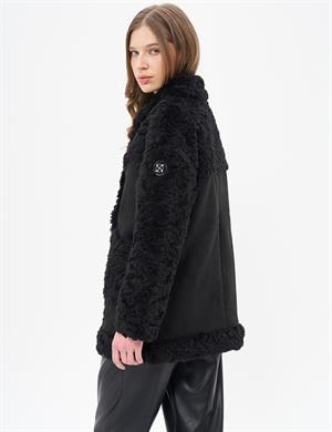 KAYRA KA-A24-17010 Dik Yaka Torba Cepli Peluş Kaban - Siyah