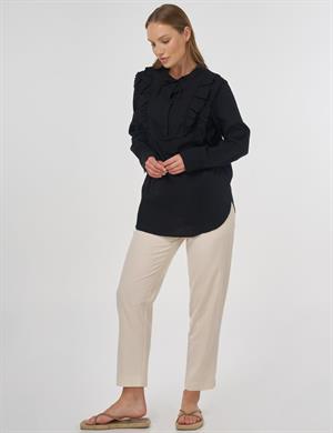 KAYRA KA-B25-10022 Fırfır Detaylı Pamuklu Tunik - Siyah