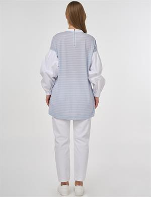 KAYRA KA-B25-11014 Sloganlı Çizgi Desen Tunik - Açık Mavi