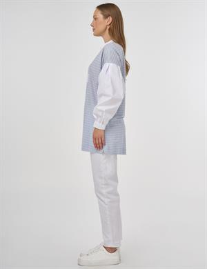 KAYRA KA-B25-11014 Sloganlı Çizgi Desen Tunik - Açık Mavi