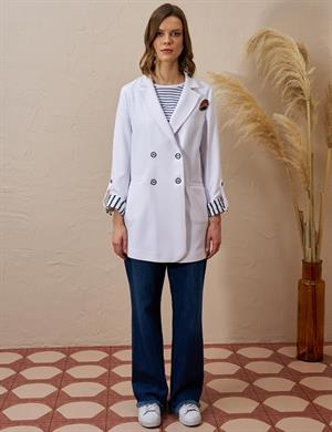 KAYRA KA-B25-13026 Broşlu Blazer Ceket - Optik Beyaz