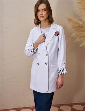 KAYRA KA-B25-13026 Broşlu Blazer Ceket - Optik Beyaz