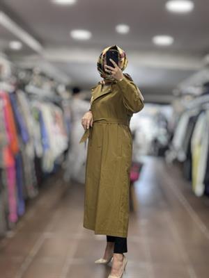 KAYRA KA-B25-14011 Kuşaklı Uzun Trençkot - olive