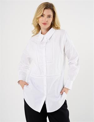 Kayra KA-B25-21042 Çiçek Brodeli Pamuklu Tunik - Ekru