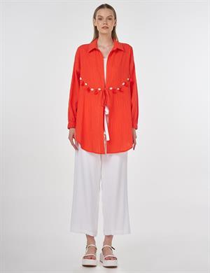 KAYRA KA-B25-21055 Deniz Kabuğu İşlemeli Pamuklu Tunik - Mercan