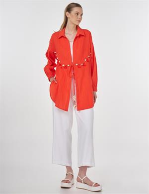 KAYRA KA-B25-21055 Deniz Kabuğu İşlemeli Pamuklu Tunik - Mercan