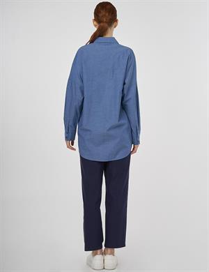 KAYRA KA-B25-21136 %100 Pamuklu Düşük Omuz Tunik - İndigo