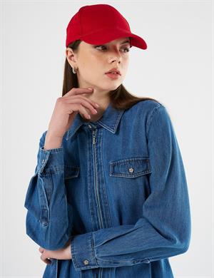 KAYRA KA-B25-23004 Kapak Cepli ve Kuşaklı Denim Elbise - indigo