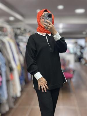Kayra KA-B25-31004 Toka Detaylı Scuba Sweatshirt - Siyah