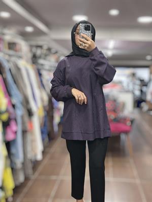 kAYRA KA-B25-31029 Hotfix Baskılı Gofreli Sweatshirt - Mor
