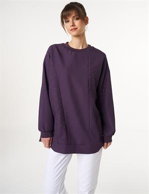 kAYRA KA-B25-31029 Hotfix Baskılı Gofreli Sweatshirt - Mor