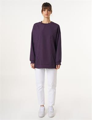 kAYRA KA-B25-31029 Hotfix Baskılı Gofreli Sweatshirt - Mor
