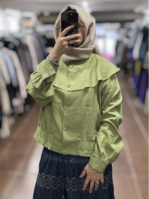 KAYRA KA-B26-13057 KETEN CEKET - MATCHA YEŞİLİ