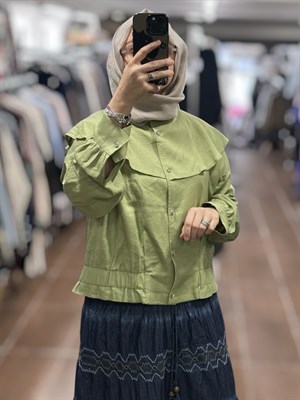 KAYRA KA-B26-13057 KETEN CEKET - MATCHA YEŞİLİ