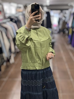 KAYRA KA-B26-13057 KETEN CEKET - MATCHA YEŞİLİ