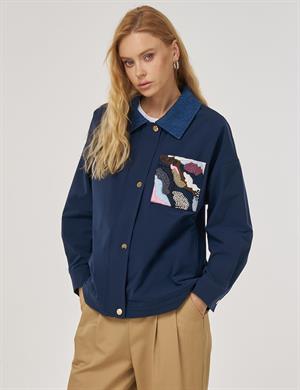 KAYRA KY-A25-73010 İşleme Detaylı Kısa Ceket - KOYU LACİVERT