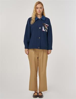 KAYRA KY-A25-73010 İşleme Detaylı Kısa Ceket - KOYU LACİVERT