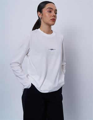 KAYRA KY-B25-70008 Logolu Örme Sweatshirt - Optik Beyaz