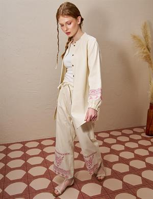 Kayra KY-B25-76012 Nakış İşlemeli Rayon İkili Takım -KREM