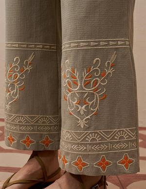 Kayra KY-B25-76012 Nakış İşlemeli Rayon İkili Takım - Kül Yeşili