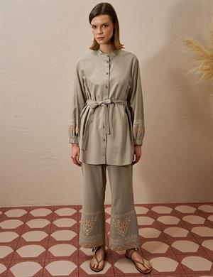 Kayra KY-B25-76012 Nakış İşlemeli Rayon İkili Takım - Kül Yeşili