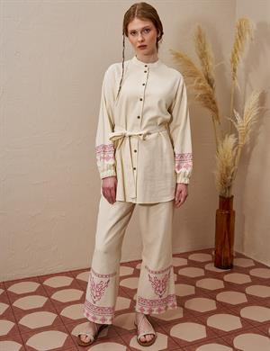 Kayra KY-B25-76012 Nakış İşlemeli Rayon İkili Takım -KREM
