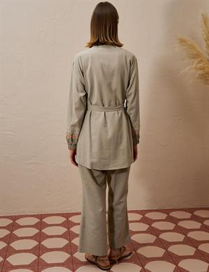 Kayra KY-B25-76012 Nakış İşlemeli Rayon İkili Takım - Kül Yeşili