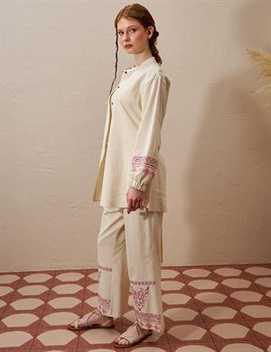 Kayra KY-B25-76012 Nakış İşlemeli Rayon İkili Takım -KREM