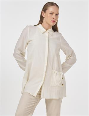 KAYRA KY-B25-81022 Tek Cepli Gofreli Tunik - Ekru