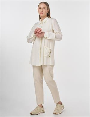 KAYRA KY-B25-81022 Tek Cepli Gofreli Tunik - Ekru