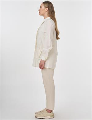 KAYRA KY-B25-81022 Tek Cepli Gofreli Tunik - Ekru
