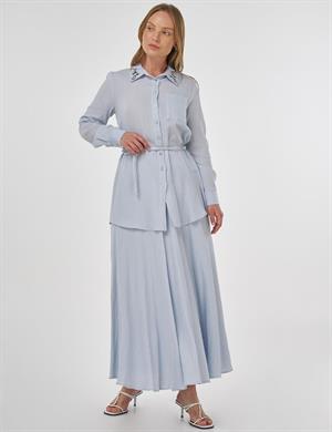 kayra KY-B25-81062 Yakası Taş İşlemeli Müslin Tunik - Mavi