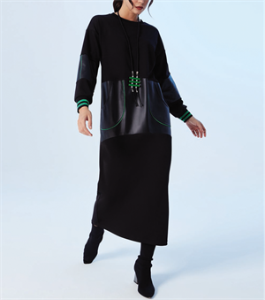 KB-RD20977 ELBİSE -SİYAH/YEŞİL