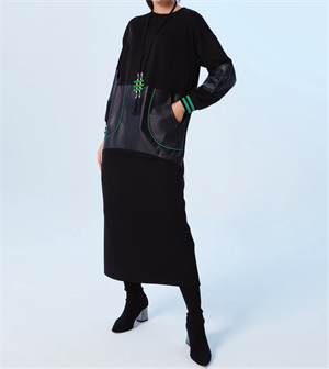 KB-RD20977 ELBİSE -SİYAH/YEŞİL