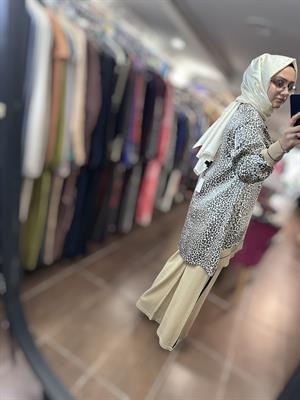 MERSERİZE RİBANALI TUNİK PANTOLON TAKIM Bej LUKAS DİJİTAL