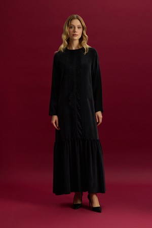 Miss Dailda T26Y-4027 Önü Dantelli Cupro Elbise - BLACK