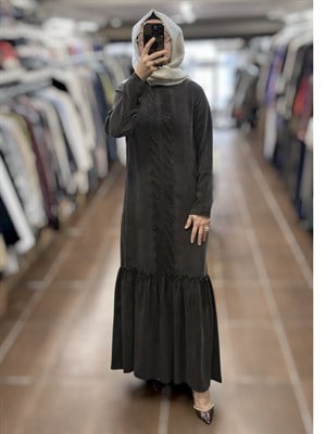 Miss Dailda T26Y-4027 Önü Dantelli Cupro Elbise - CACAO