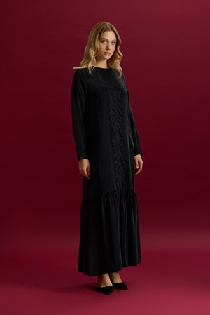 Miss Dailda T26Y-4027 Önü Dantelli Cupro Elbise - BLACK