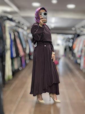 miss dalida T25Y-6067 Yuvarlak Yaka Düğme Detaylı Cupro Tunik-oubergine
