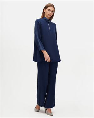 Miss Dalida T25Y-6068 Dik Yaka Fermuarlı Uzun Kol Tunik - Navy Blue