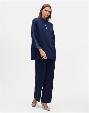 Miss Dalida T25Y-6068 Dik Yaka Fermuarlı Uzun Kol Tunik - Navy Blue